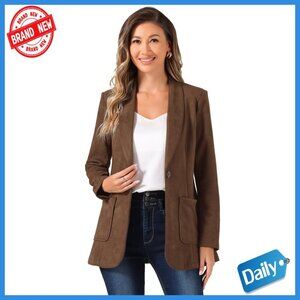 Faux Suede Blazer Lapel Collar One Button Dressy Suit Jacket